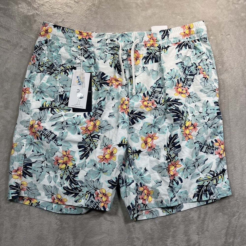 Denim & Flower Floral Print Swim Trunks Mens XL 36 Drawstring Casual NEW